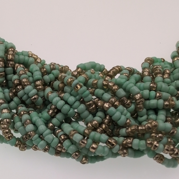 Sage Green Beaded Collar Necklace with Intricate Braiding - Picture 2 of 4